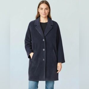 Eileen Fisher Navy Blue Corduroy Organic Cotton Long Coat Jacket Women’s SZ 8